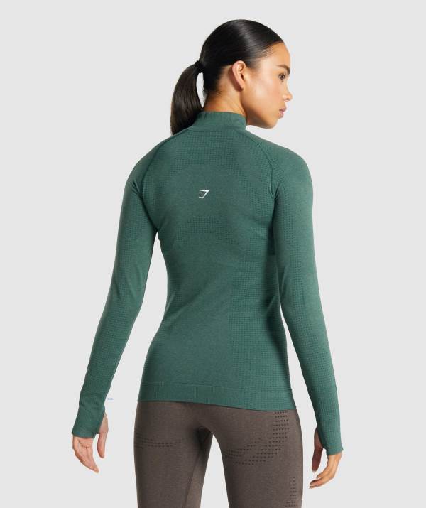 Damske Pulovre Gymshark Vital Seamless 2.0 1/2 Zip Tmavo Zelene | YS8012479